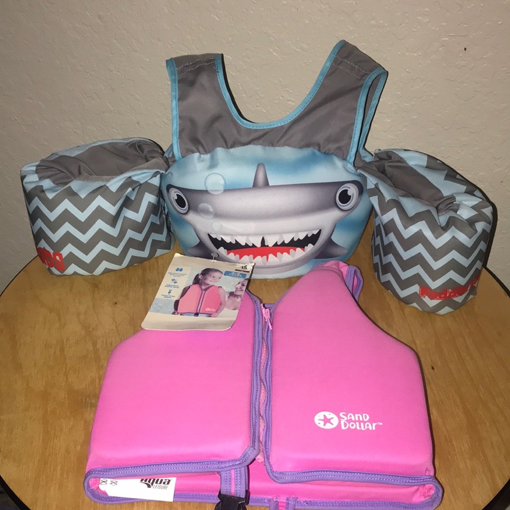 Kids Swim Vest and Arm Floaties Set - Pink, Blue and Gray